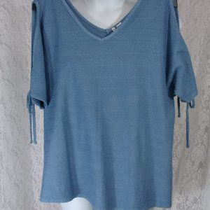 Knit Top Blouse Cold Shoulder Denim Blue Color Size L NWOT
